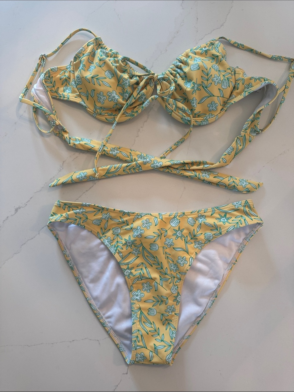 Zaful Yellow Floral Tie-Back Bikini Set
